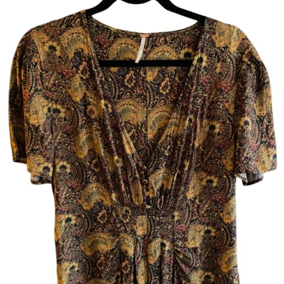 Free People Olivia Midi Dress Paisley Print V neck - Picture 5 of 16